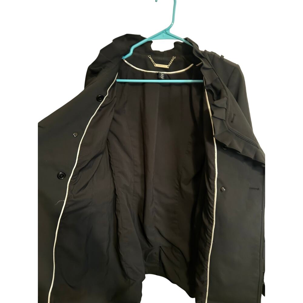 WHITE HOUSE BLACK MARKET BLACK RUFFLED TRENCH COAT MEDIUM - Picture 8 of 9